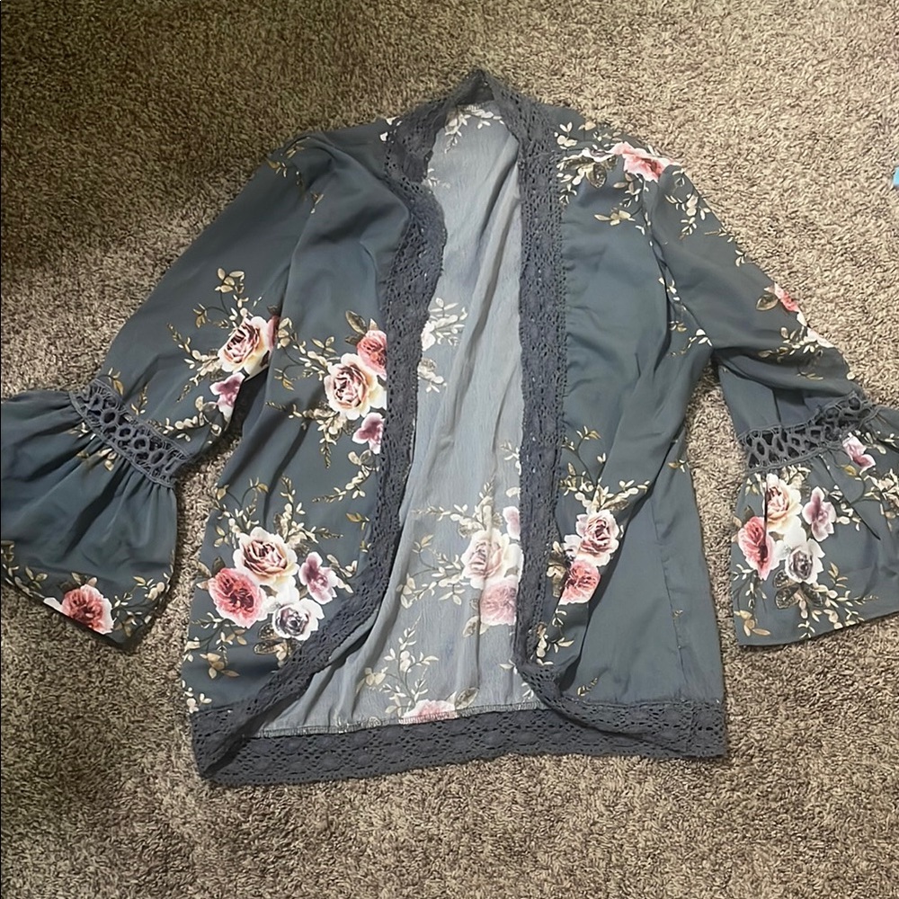 Floral Kimono Cardigan with Bell Sleeves